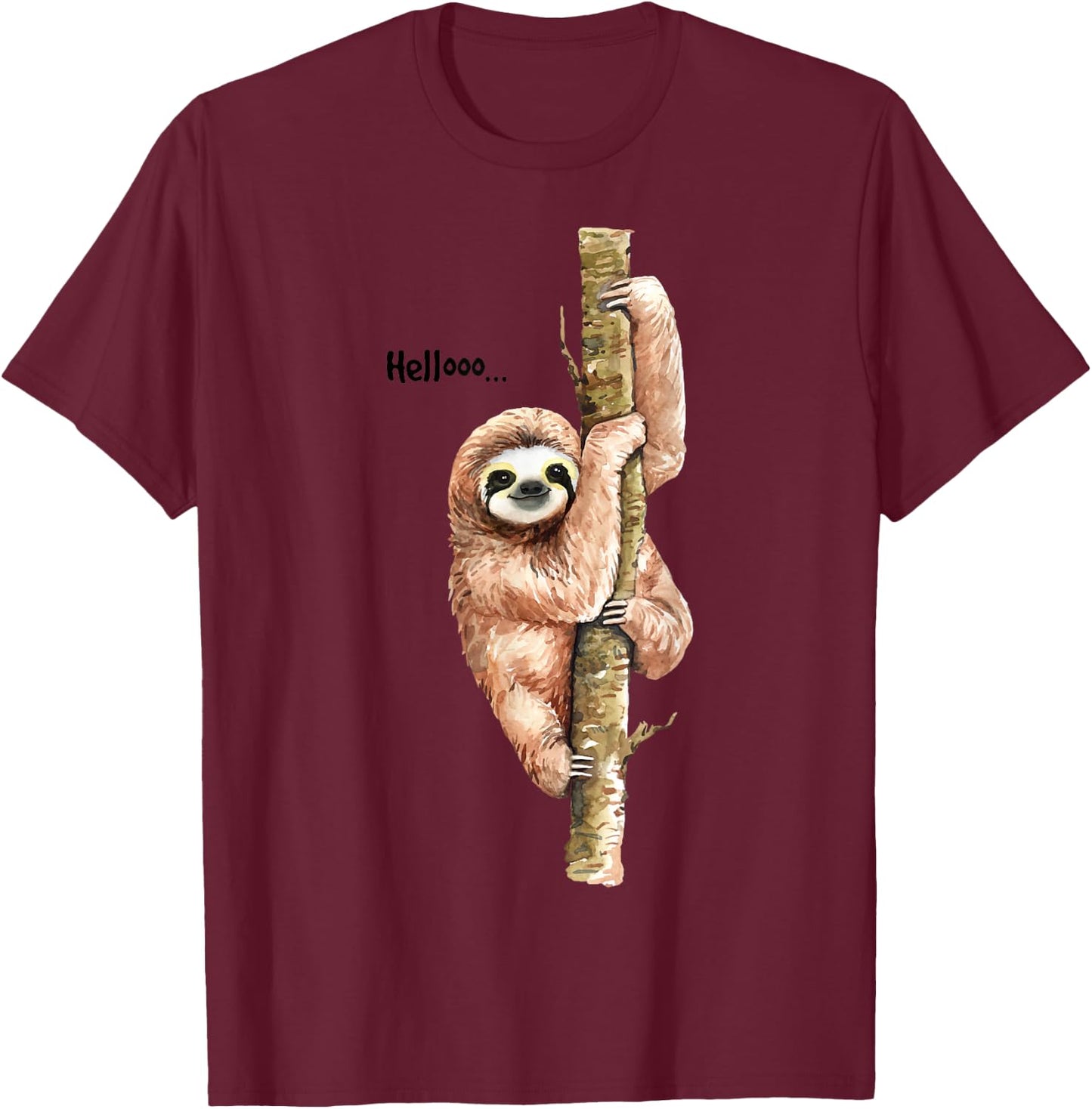 Sloth Hello Watercolor T-Shirt - T-Shirt | Maroon