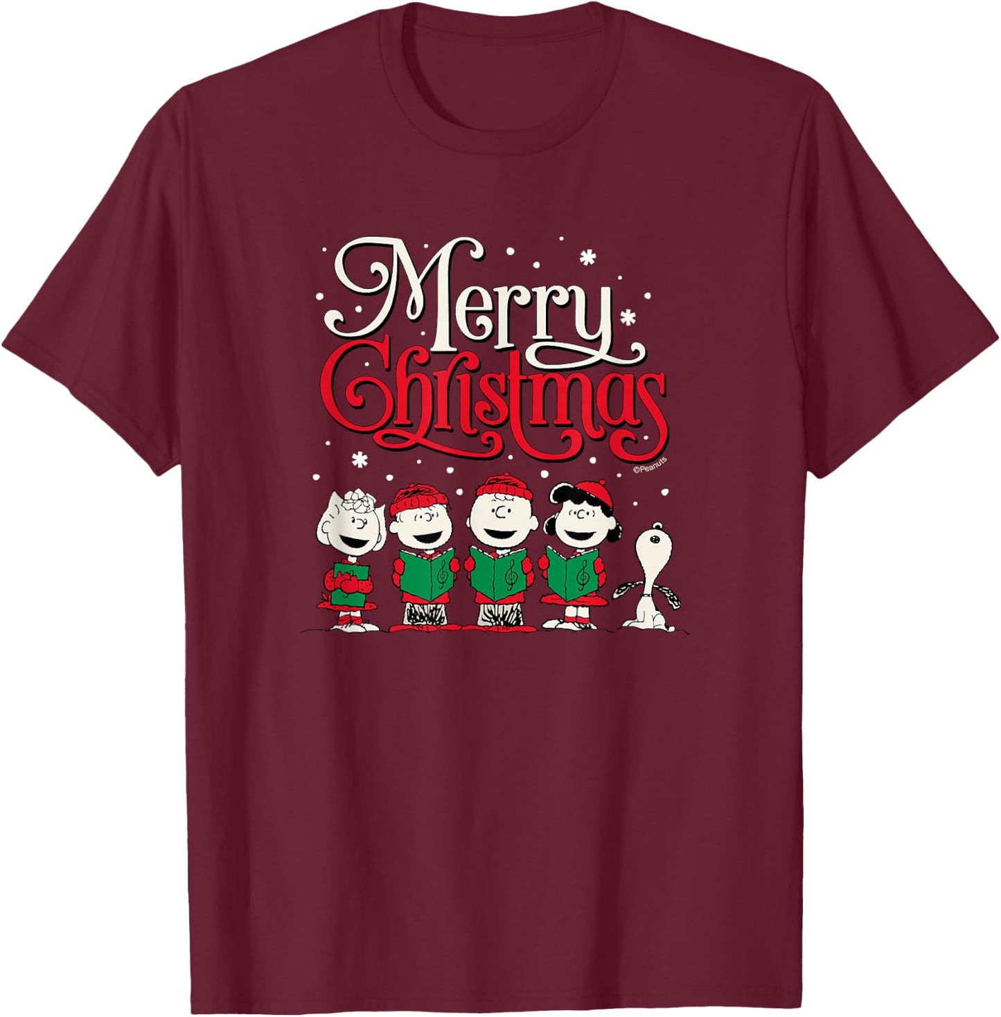 Peanuts - Snoopy Charlie Linus Sally Merry Christmas Choir T-Shirt - T-Shirt | Maroon