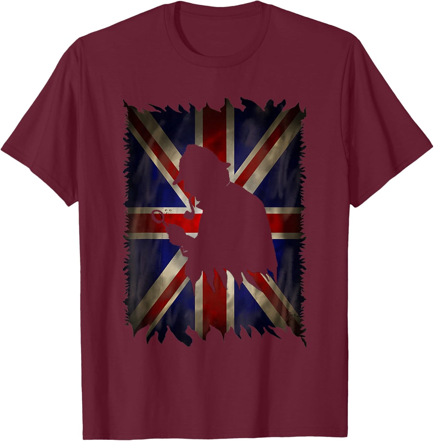 Sherlock Holmes UK Union Jack Distressed Flag Detective T-Shirt - T-Shirt | Maroon