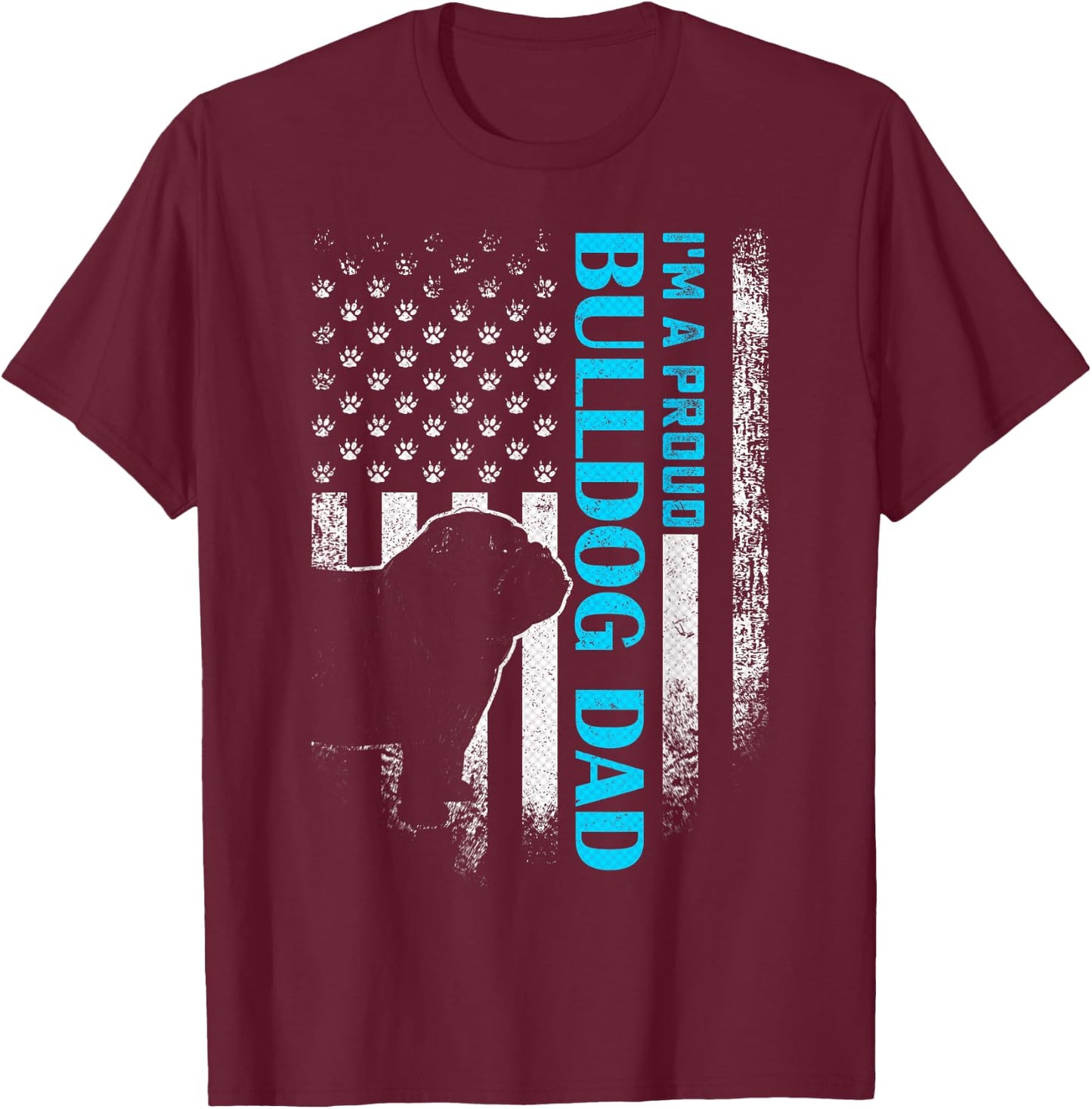 Vintage USA American Flag I'm A Proud English Bulldog Dad T-Shirt - T-Shirt | Maroon