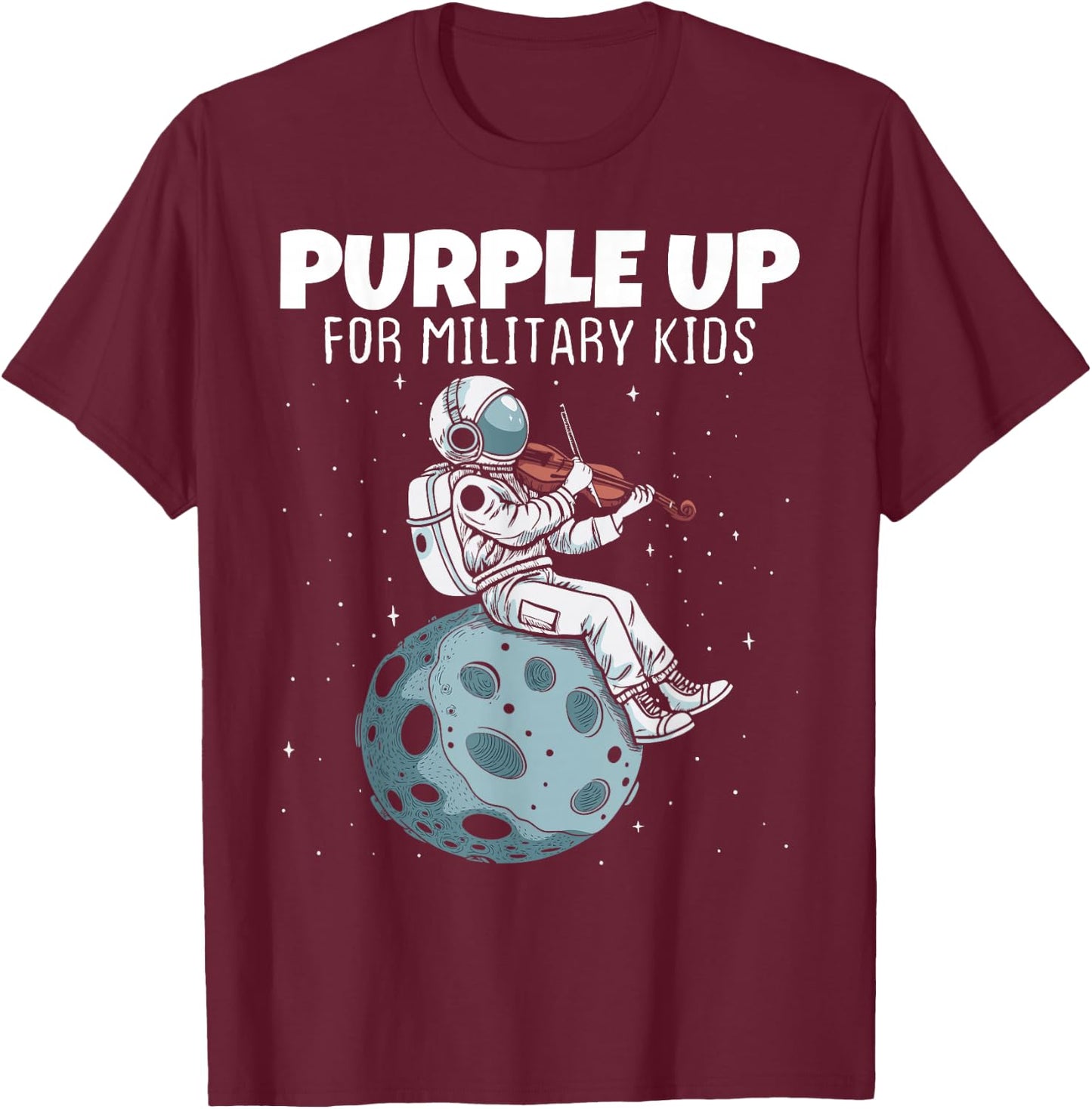 Purple Up Military Kids Military Child Month Funny Astronaut T-Shirt - T-Shirt | Maroon