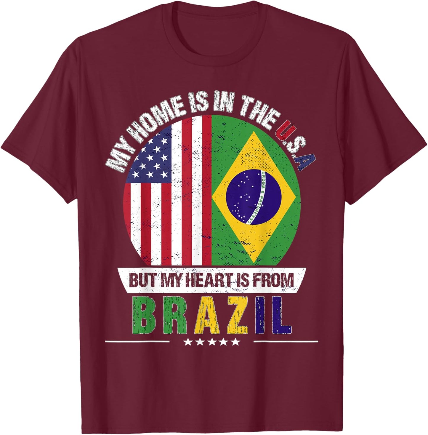 Brazilian American Patriot Heart is from Brazil Grown T-Shirt - T-Shirt | Maroon