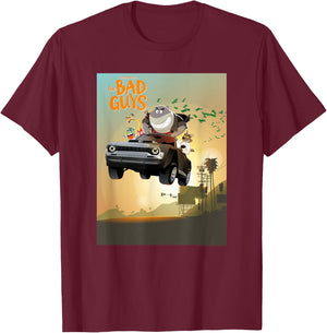 The Bad Guys Group Getaway Car Poster T-Shirt - T-Shirt | Maroon