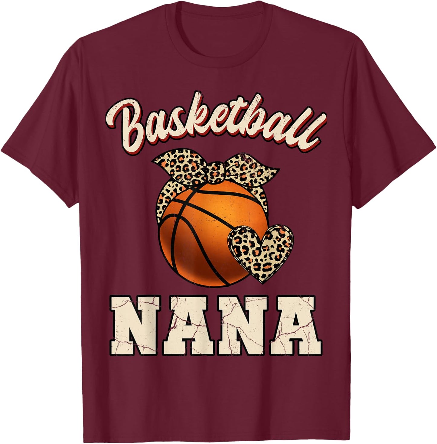 Basketball Nana Bandana Leopard Heart Fans Mother's Day T-Shirt - T-Shirt | Maroon