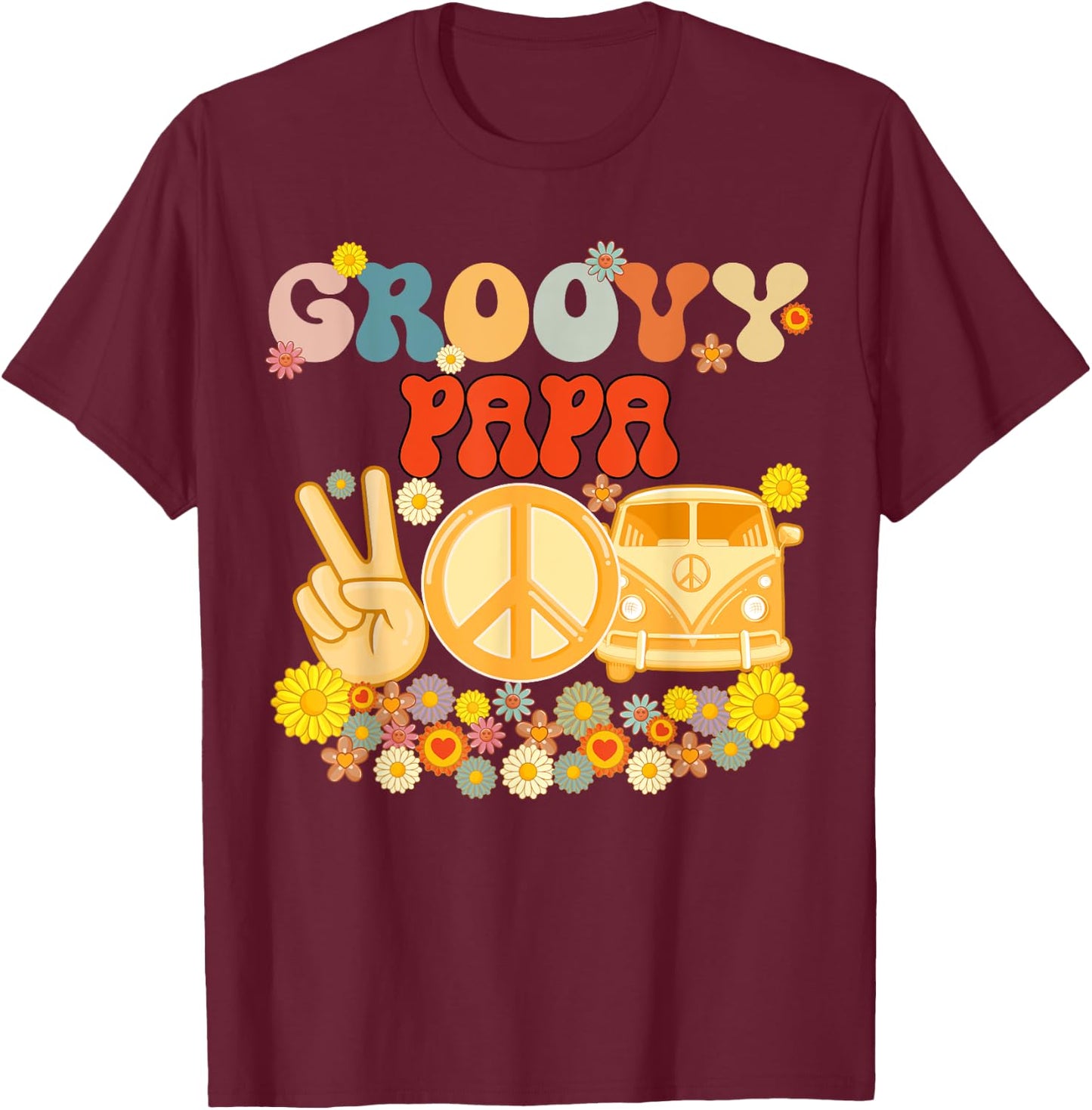 Groovy Papa Retro Matching Family Baby Shower Father's Day T-Shirt - T-Shirt | Maroon