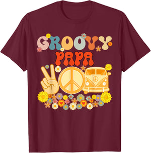 Groovy Papa Retro Matching Family Baby Shower Father's Day T-Shirt - T-Shirt | Maroon