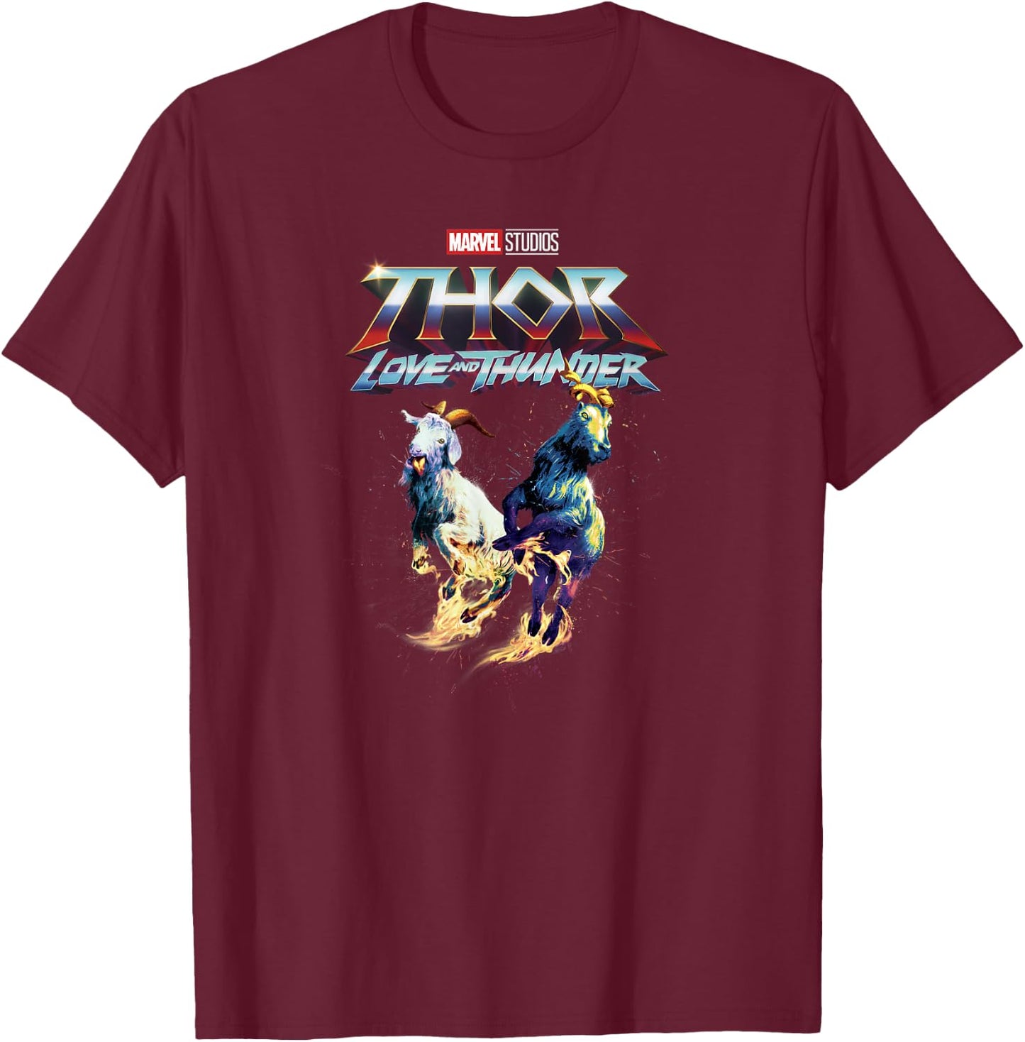 Marvel Thor: Love and Thunder Fiery Goats Poster T-Shirt - T-Shirt | Maroon