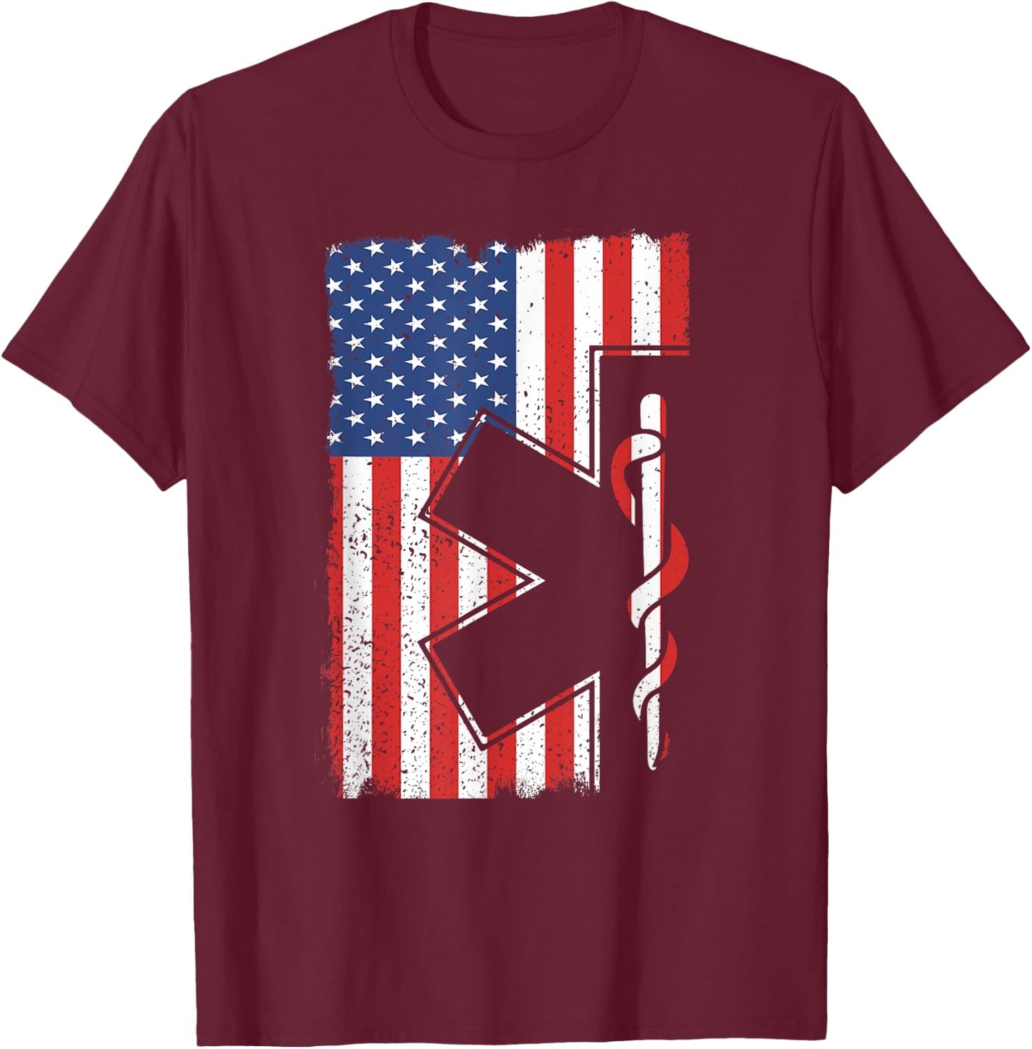 EMT EMS Shirt Paramedic T Shirt USA American Flag Gift Women Kids Men T-Shirt - T-Shirt | Maroon
