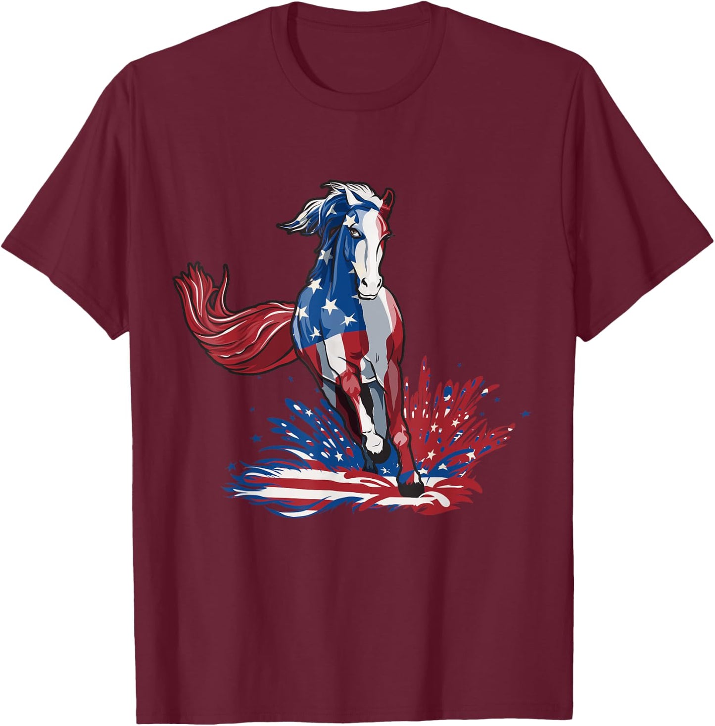 Horse 4th Of July Shirt Women Girls American Flag USA Horse T-Shirt - T-Shirt | Maroon