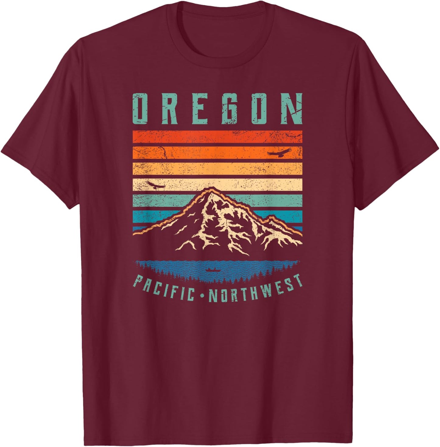 Oregon Retro T Shirt | Vintage Portland Home State Mountains T-Shirt - T-Shirt | Maroon