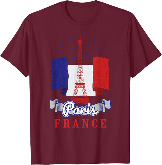 Paris France Flag Pride Eiffel Tower Fabulous City Of Lights T-Shirt - T-Shirt | Maroon