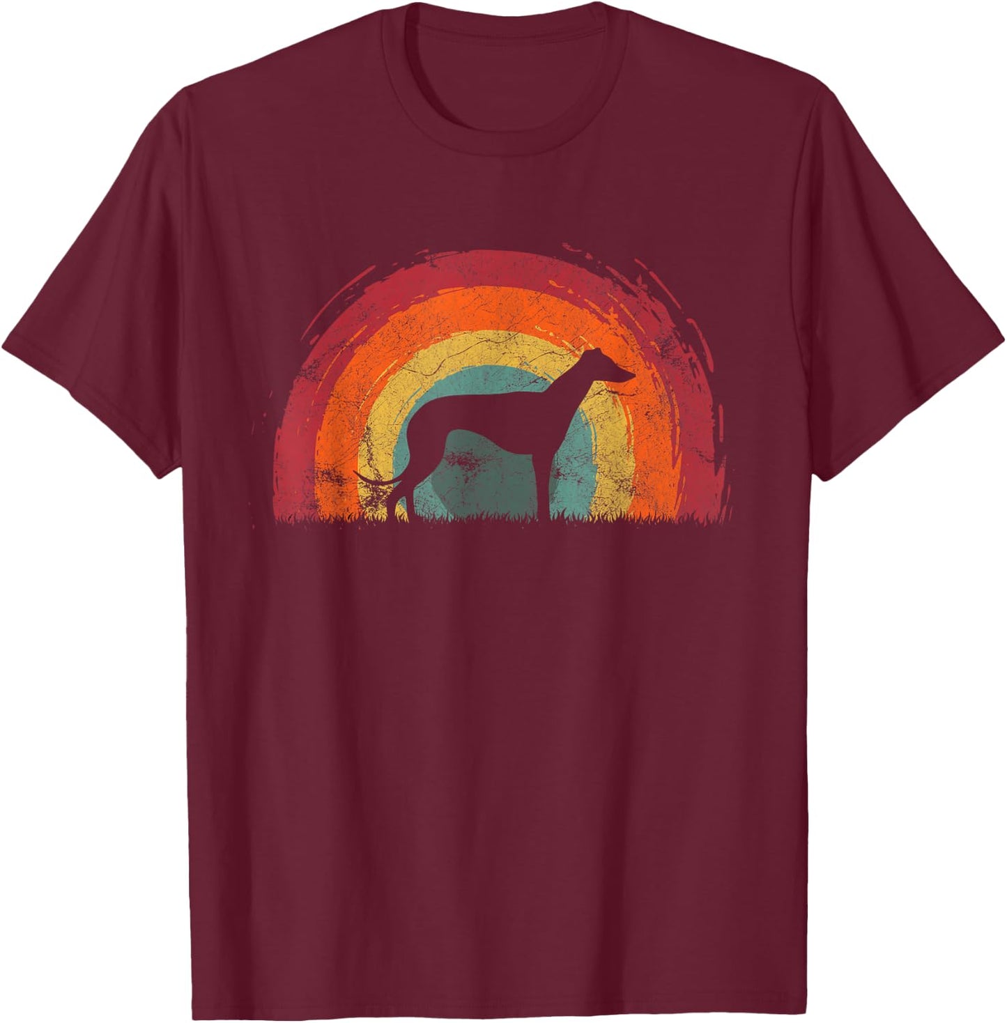 Greyhound Vintage Rainbow Dog Men Women T-Shirt - T-Shirt | Maroon