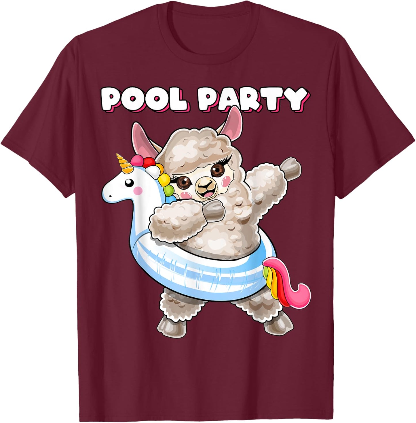 Pool Party Unicorn Float Dabbing Llama Girls Women Summer T-Shirt - T-Shirt | Maroon