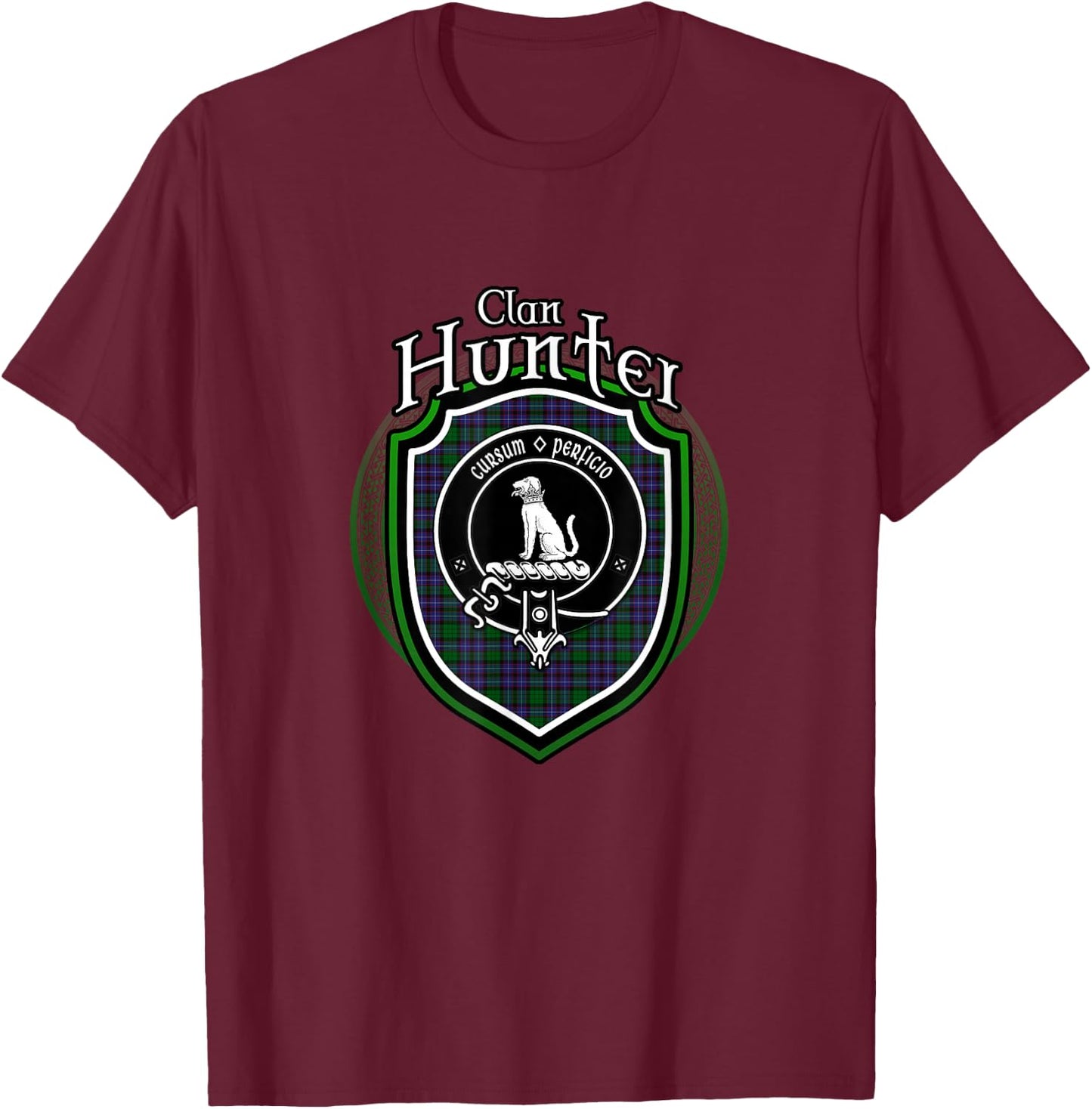 Hunter Clan Crest | Scottish Clan Hunter Family Crest Badge T-Shirt - T-Shirt | Maroon