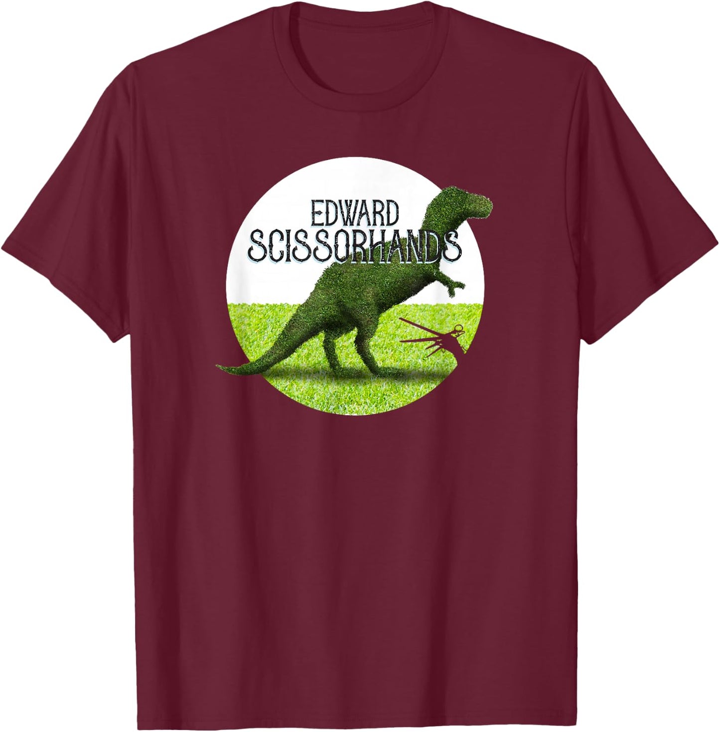 Tim Burton's Edward Scissorhands Dinosaur Topiary T-Shirt - T-Shirt | Maroon