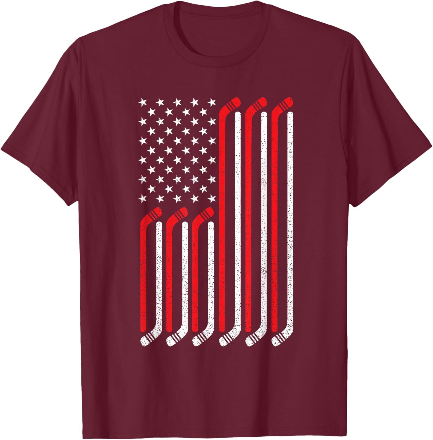 4th of July Hockey Stick USA Flag Patriotic Hockey Kids Men T-Shirt - T-Shirt | Maroon