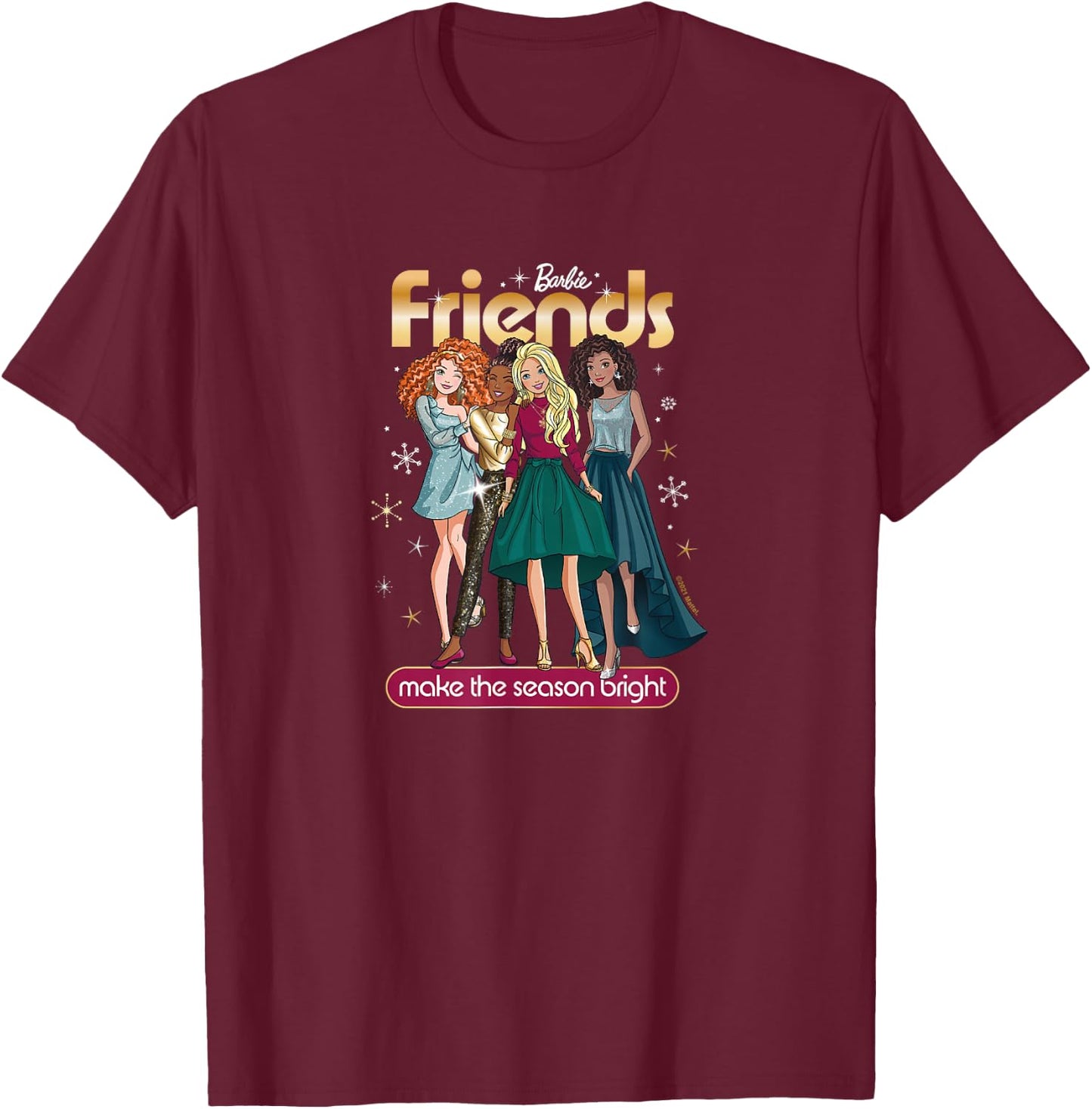 Barbie - Christmas - Friends Season Bright T-Shirt - T-Shirt | Maroon