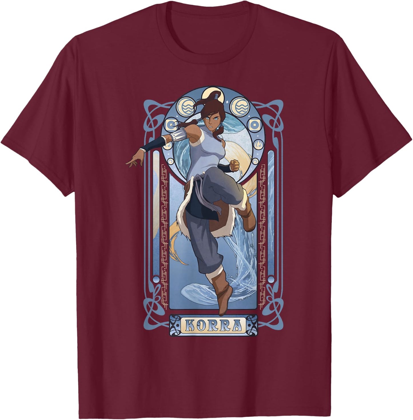 The Legend of Korra Elements Korra Art Nouveau Poster T-Shirt - T-Shirt | Maroon