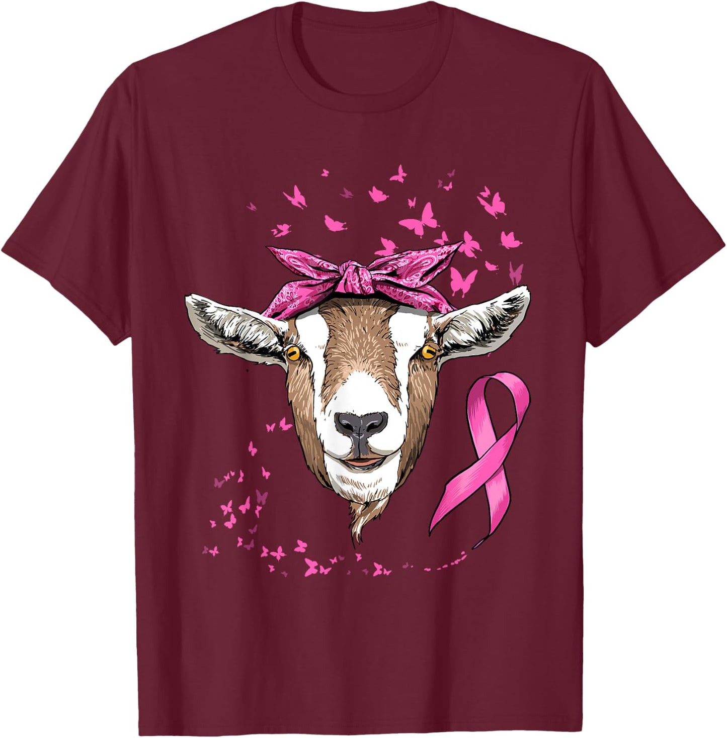 Breast Cancer Awareness Goat Pink Ribbon Cancer Survivor T-Shirt - T-Shirt | Maroon