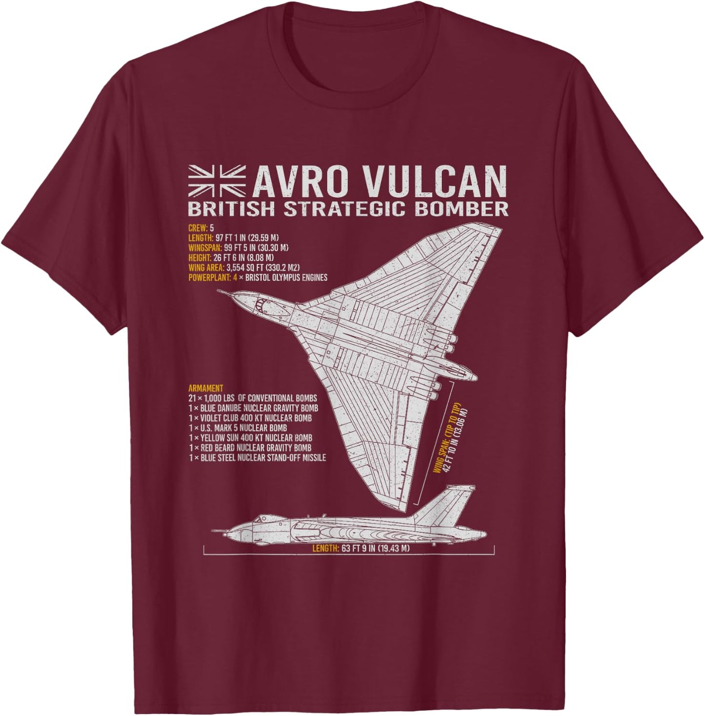 Vulcan Bomber RAF Airplane Aircraft War Tarpaulin Blueprint T-Shirt - T-Shirt | Maroon