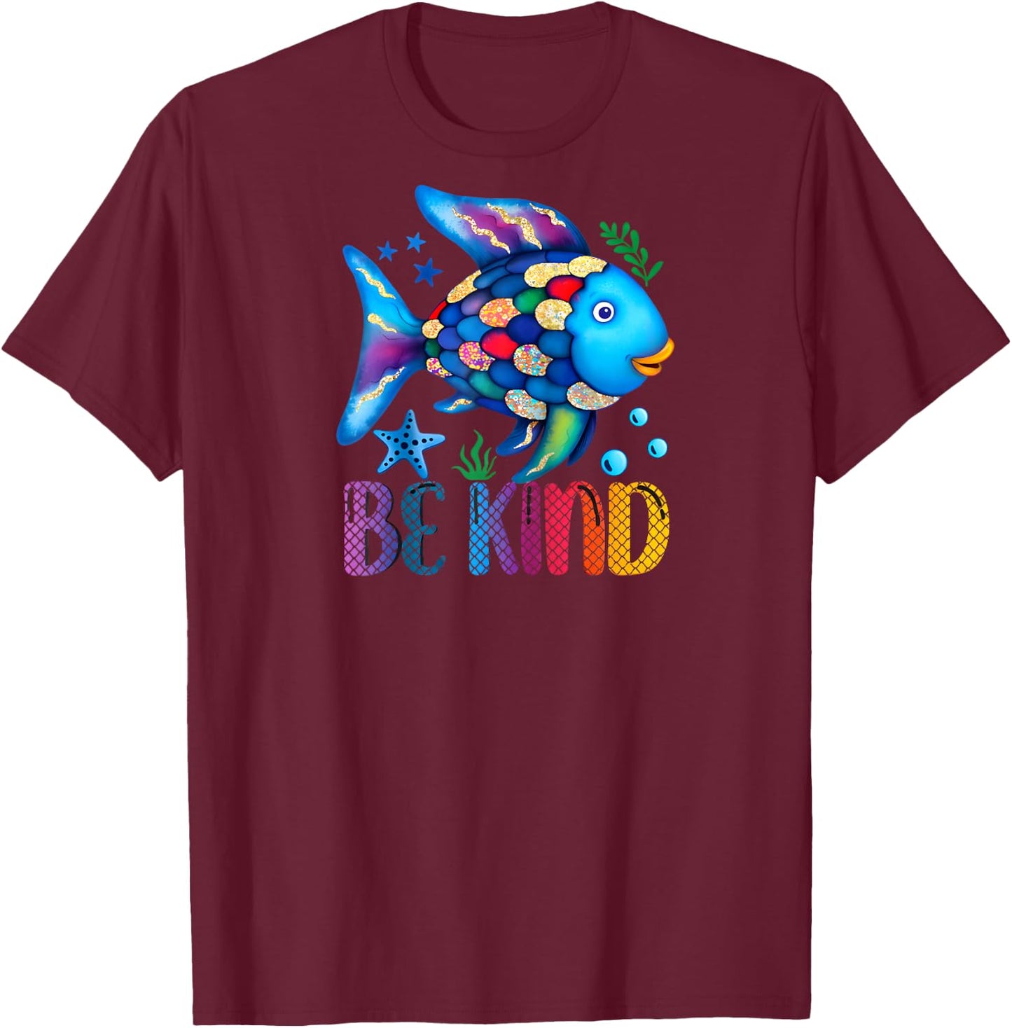 Kids Be Kind Rainbow Scale Fish Teacher Reading Book Toddler Raglan Baseball T-Shirt - T-Shirt | Maroon