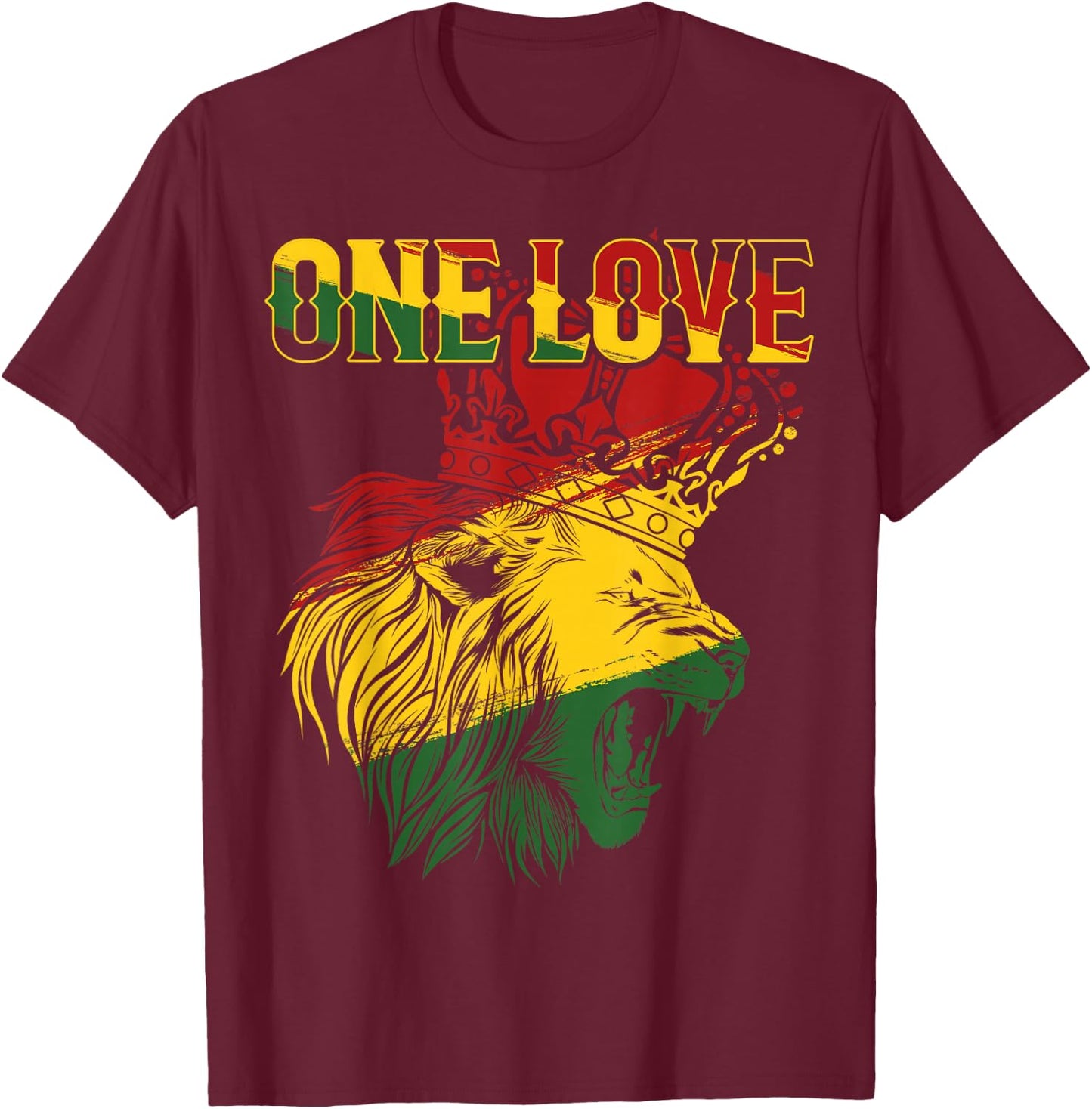 One Love Rasta Lion Jamaican Pride Reggae African T-Shirt - T-Shirt | Maroon