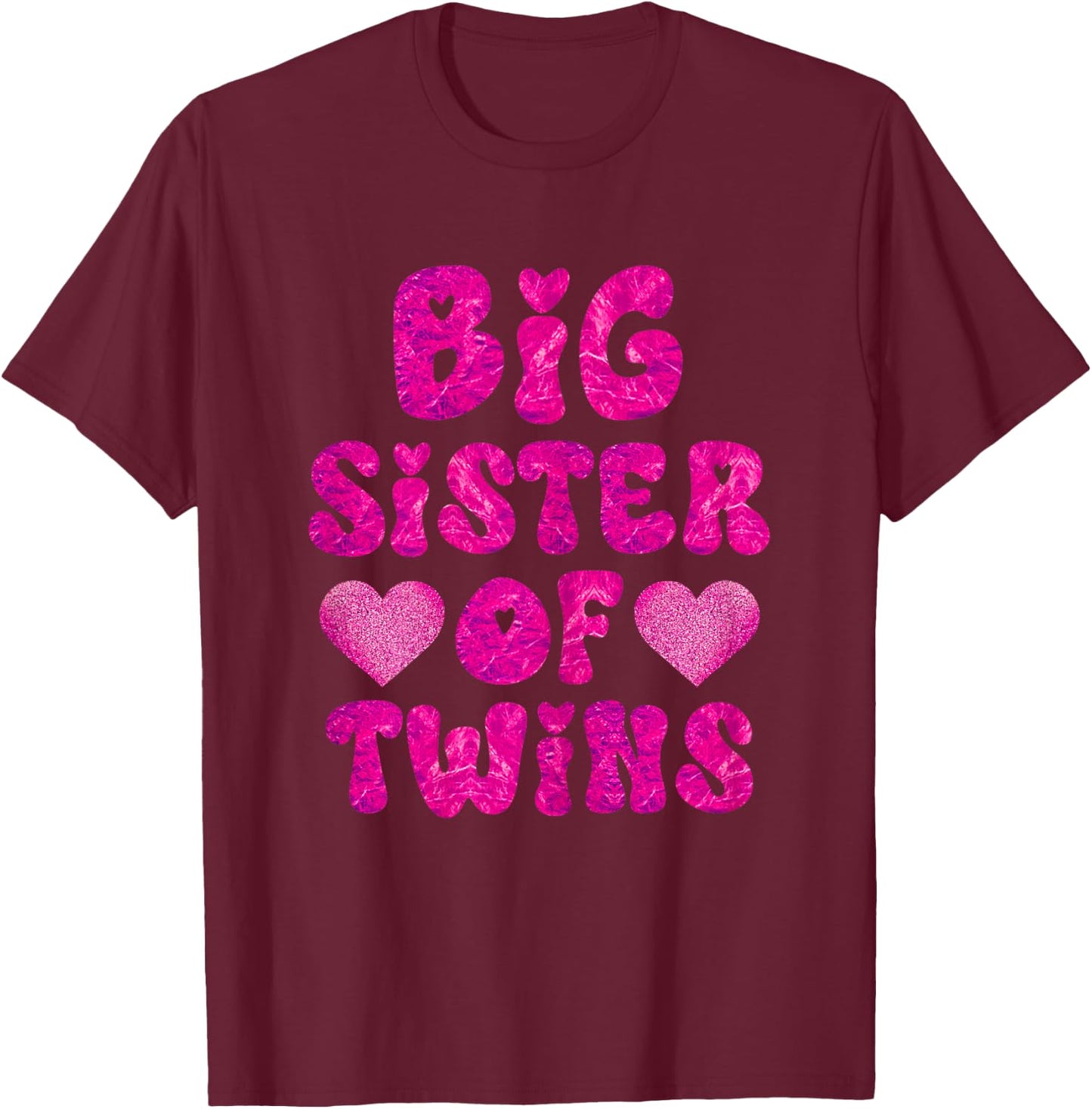 Big Sister Of Twins New Big Sister Sibling Gifts T-Shirt - T-Shirt | Maroon