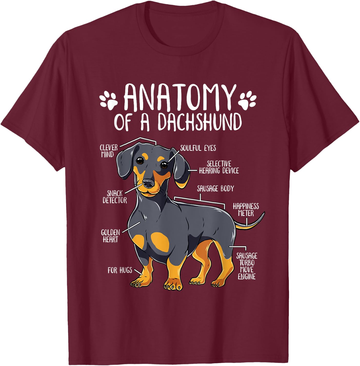 Funny Anatomy Dachshund Wiener Dog Cute Doxie Lover T-Shirt - T-Shirt | Maroon