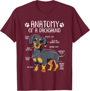 Funny Anatomy Dachshund Wiener Dog Cute Doxie Lover T-Shirt - T-Shirt | Maroon