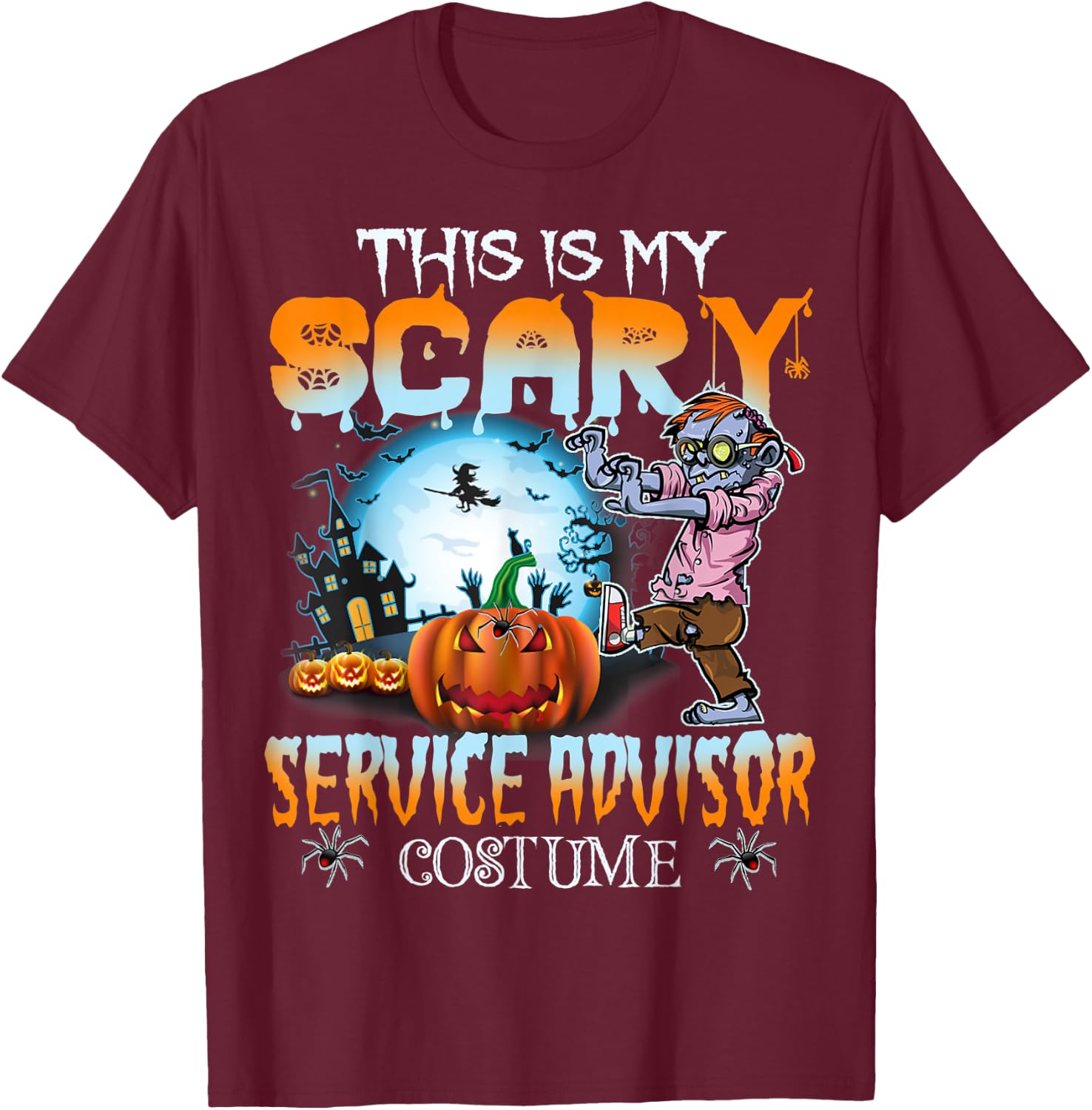This Is My Scary Service Advisor Costume Pumpkin Halloween T-Shirt - T-Shirt | Maroon