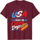 USA Runs On Coney Dogs Fun Patriotic Hot Dog Sausages T-Shirt - T-Shirt | Maroon