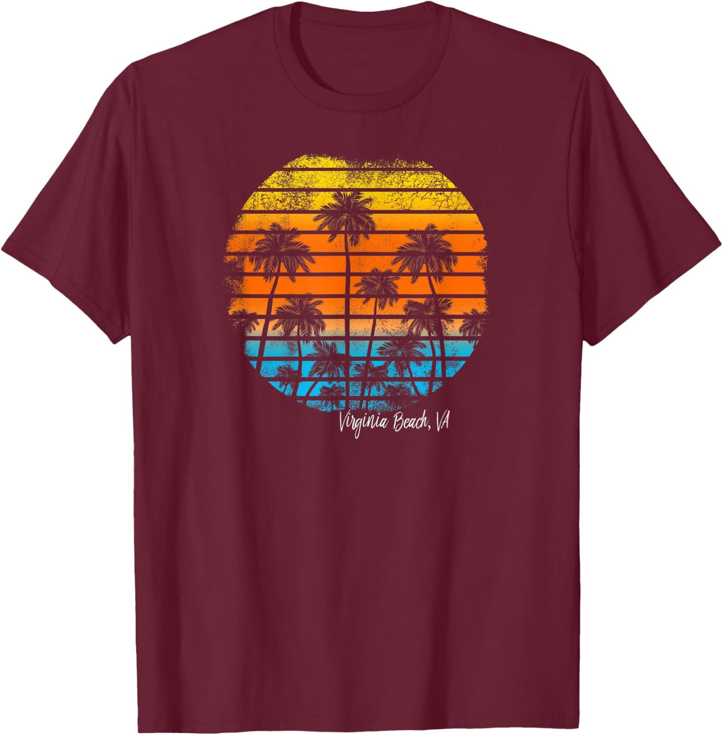 Vintage Virginia Beach VA Beach Sunset and Palm Trees Women Kids T-Shirt - T-Shirt | Maroon
