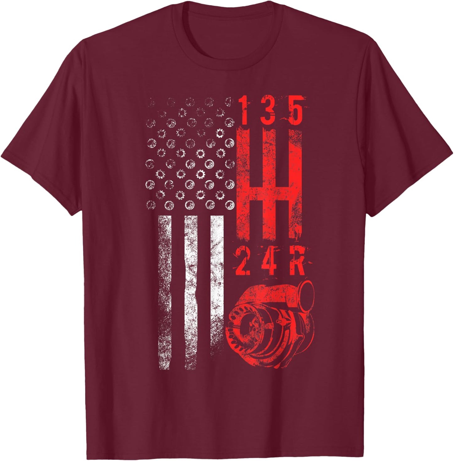 Stick Shift Mechanic USA Flag Muscle Car Manual T-Shirt - T-Shirt | Maroon