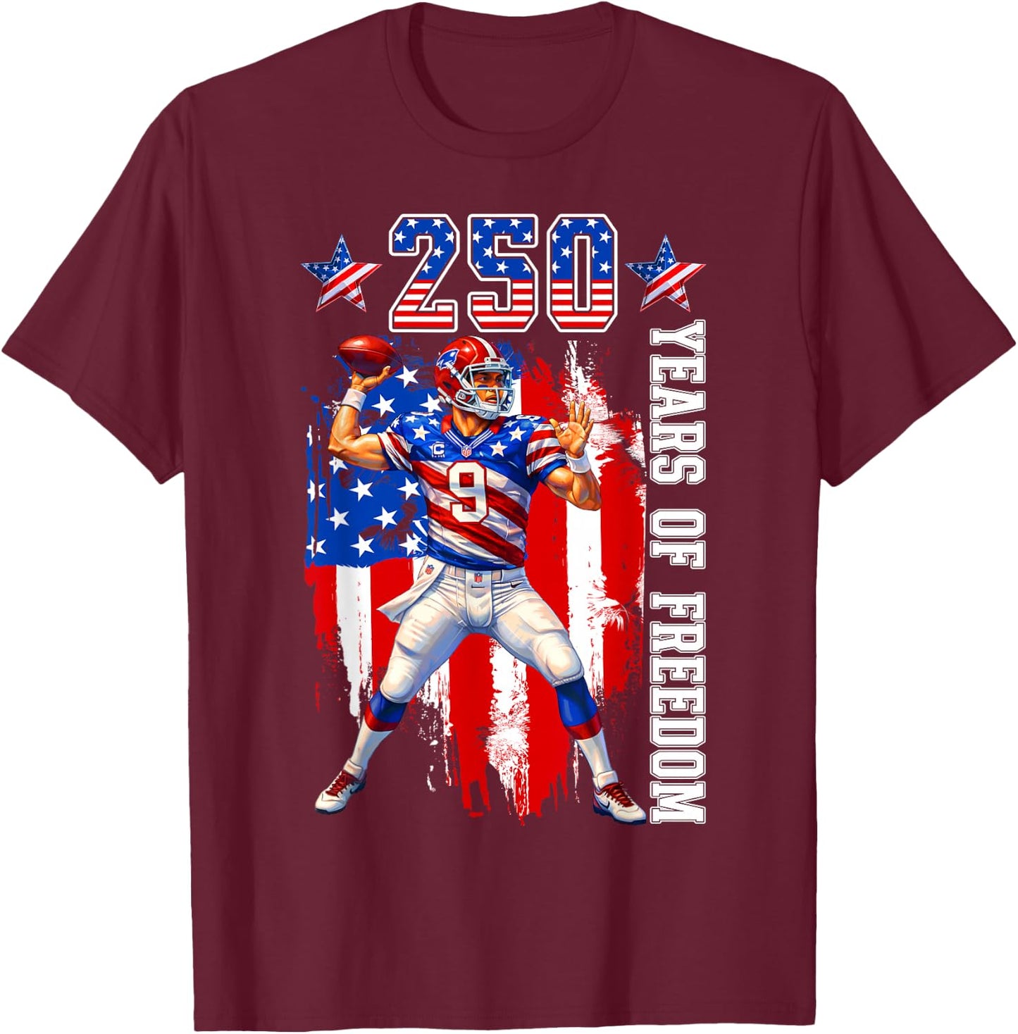 250th Anniversary 1776 2026 Football 250th Birthday Men Boys T-Shirt - T-Shirt | Maroon