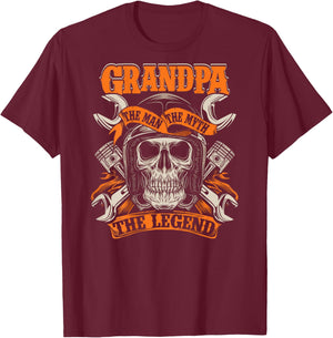 Biker Grandpa Design On Back Of Clothing Father's Day T-Shirt - T-Shirt | Maroon