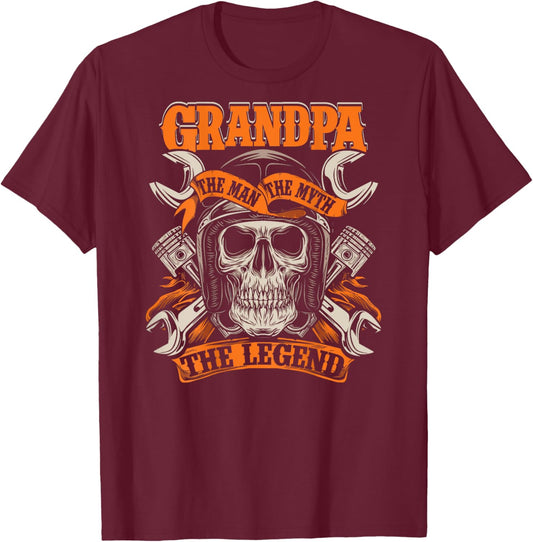 Biker Grandpa Design On Back Of Clothing Father's Day T-Shirt - T-Shirt | Maroon
