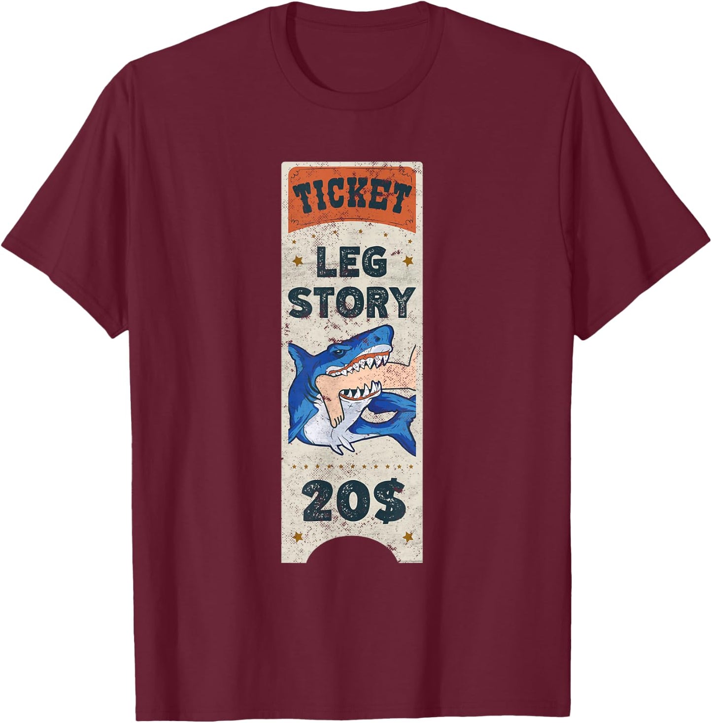 Amputee Funny Leg Story Amputation Surgery Shark Humor T-Shirt - T-Shirt | Maroon