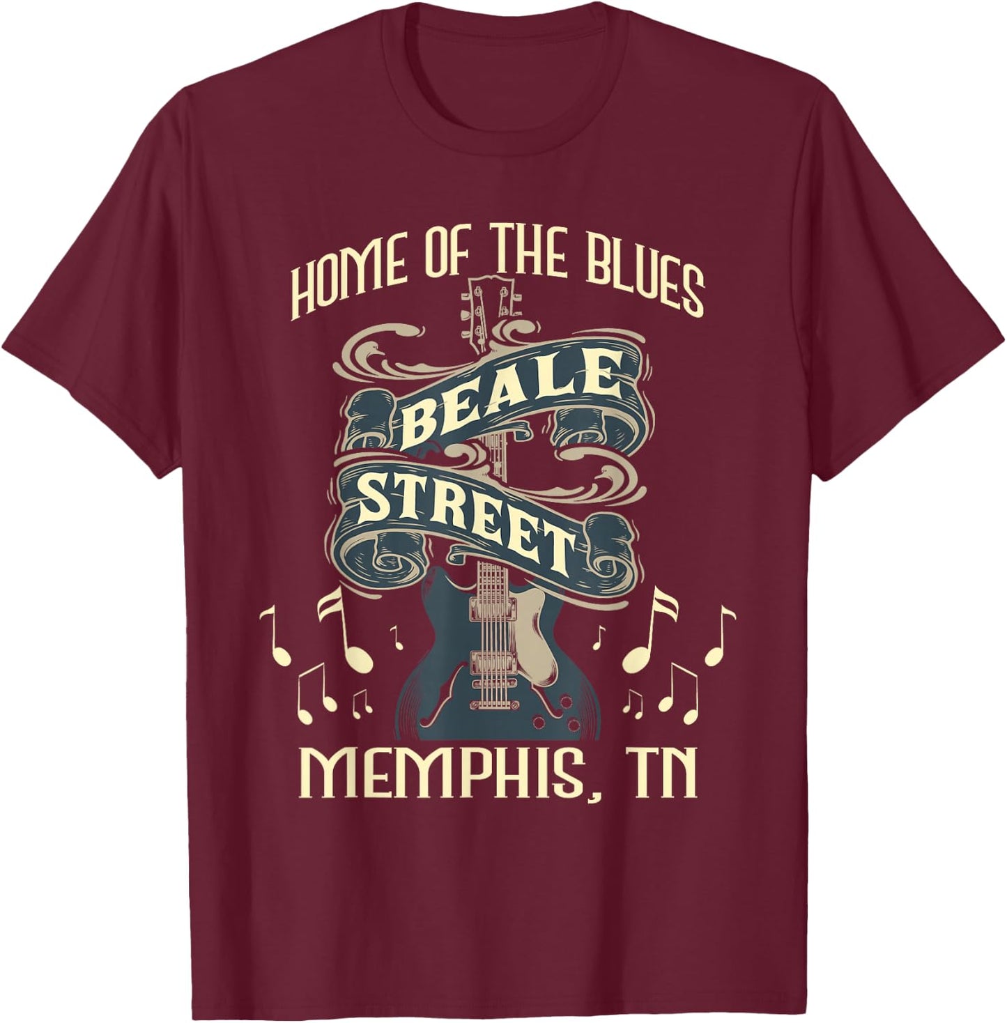 Home of The Blues Beale Street Memphis - Musician Guitarist T-Shirt - T-Shirt | Maroon