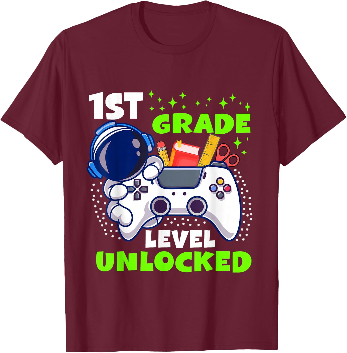 Back To School 1st Grade Level Unlocked Gamer Boys Kids T-Shirt - T-Shirt | Maroon