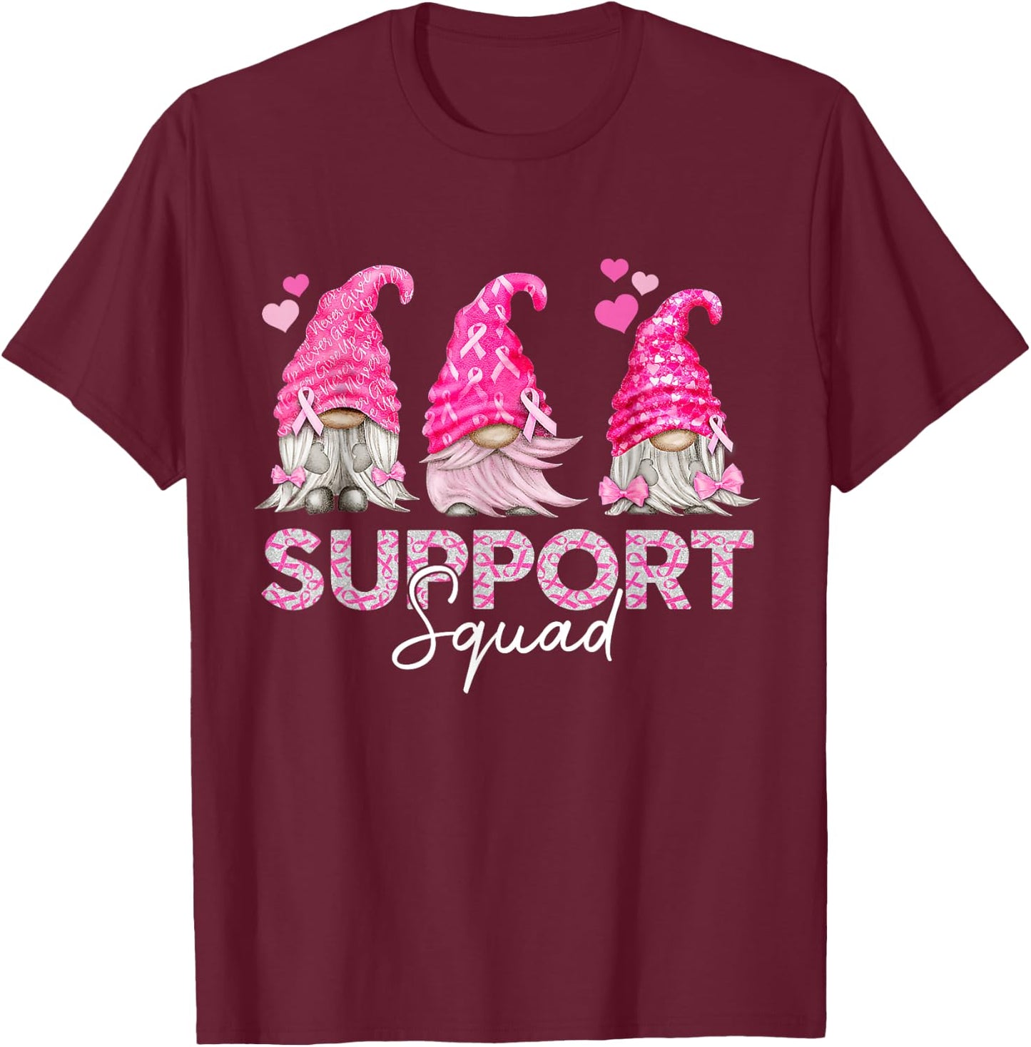 Funny Gnomies Support Squad Breast Cancer Awareness Month T-Shirt - T-Shirt | Maroon