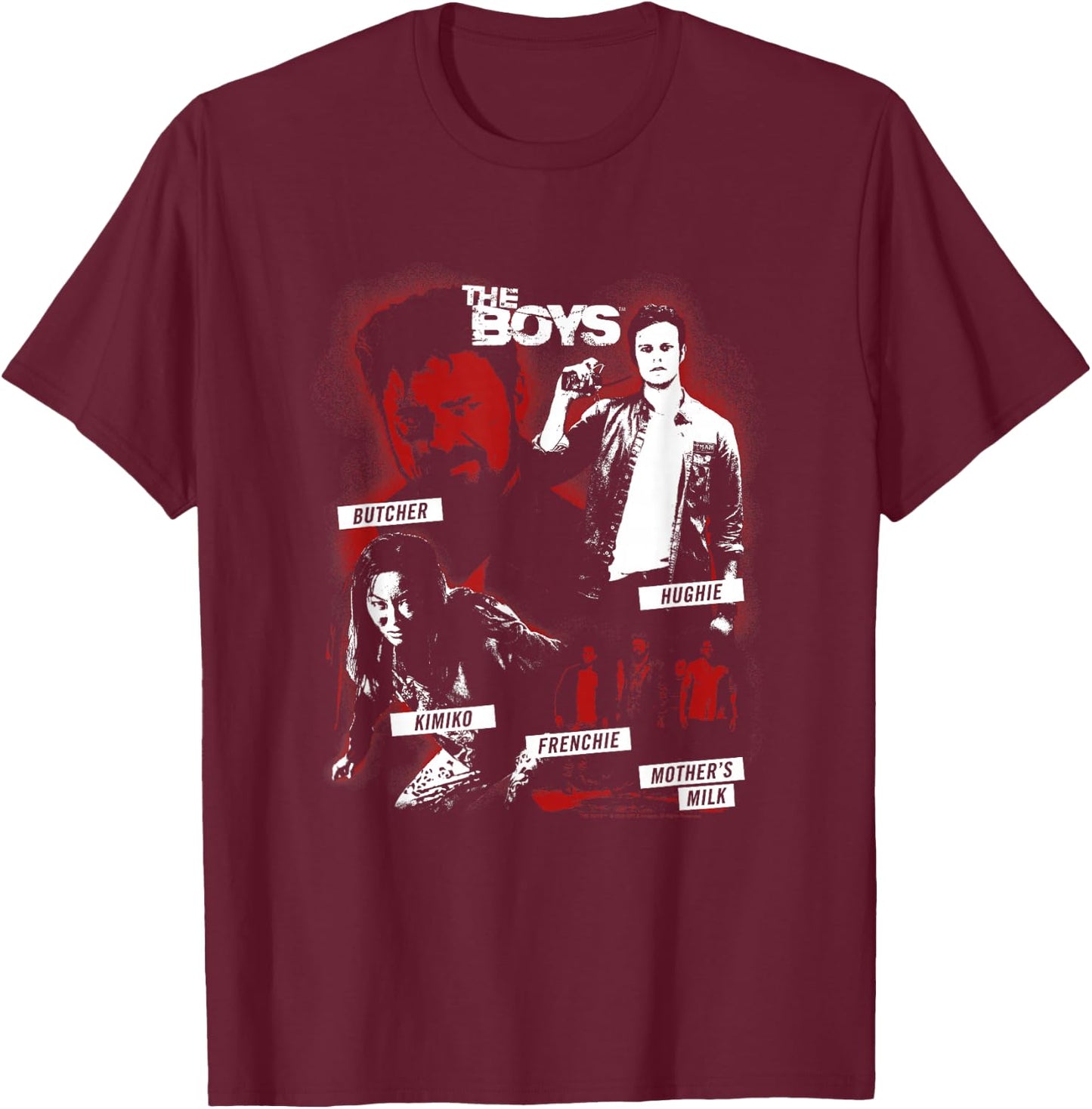 The Boys Contrast Group Collage Superhero TV Show T-Shirt - T-Shirt | Maroon