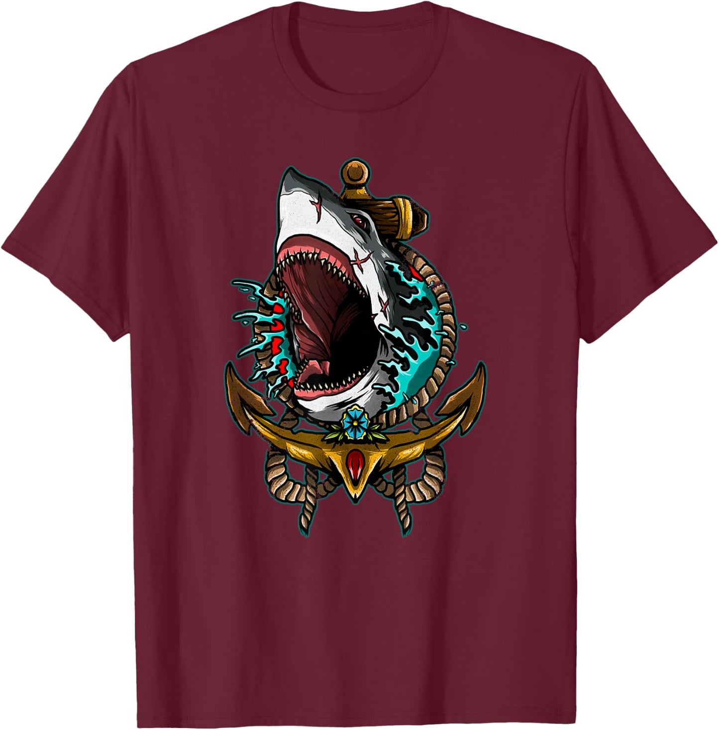 Shark Attack Heavy Death Metal Shark Gothic Occult Lover T-Shirt - T-Shirt | Maroon