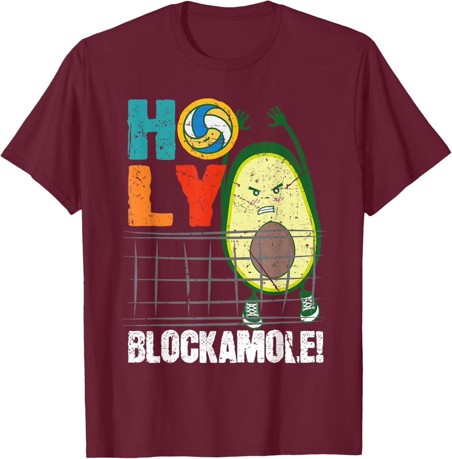 Holy Blockamole Funny Volleyball Block Avocado Design T-Shirt - T-Shirt | Maroon