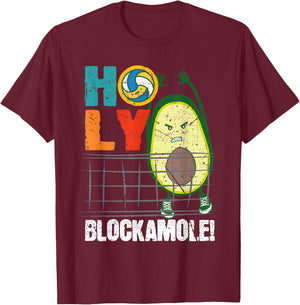 Holy Blockamole Funny Volleyball Block Avocado Design T-Shirt - T-Shirt | Maroon