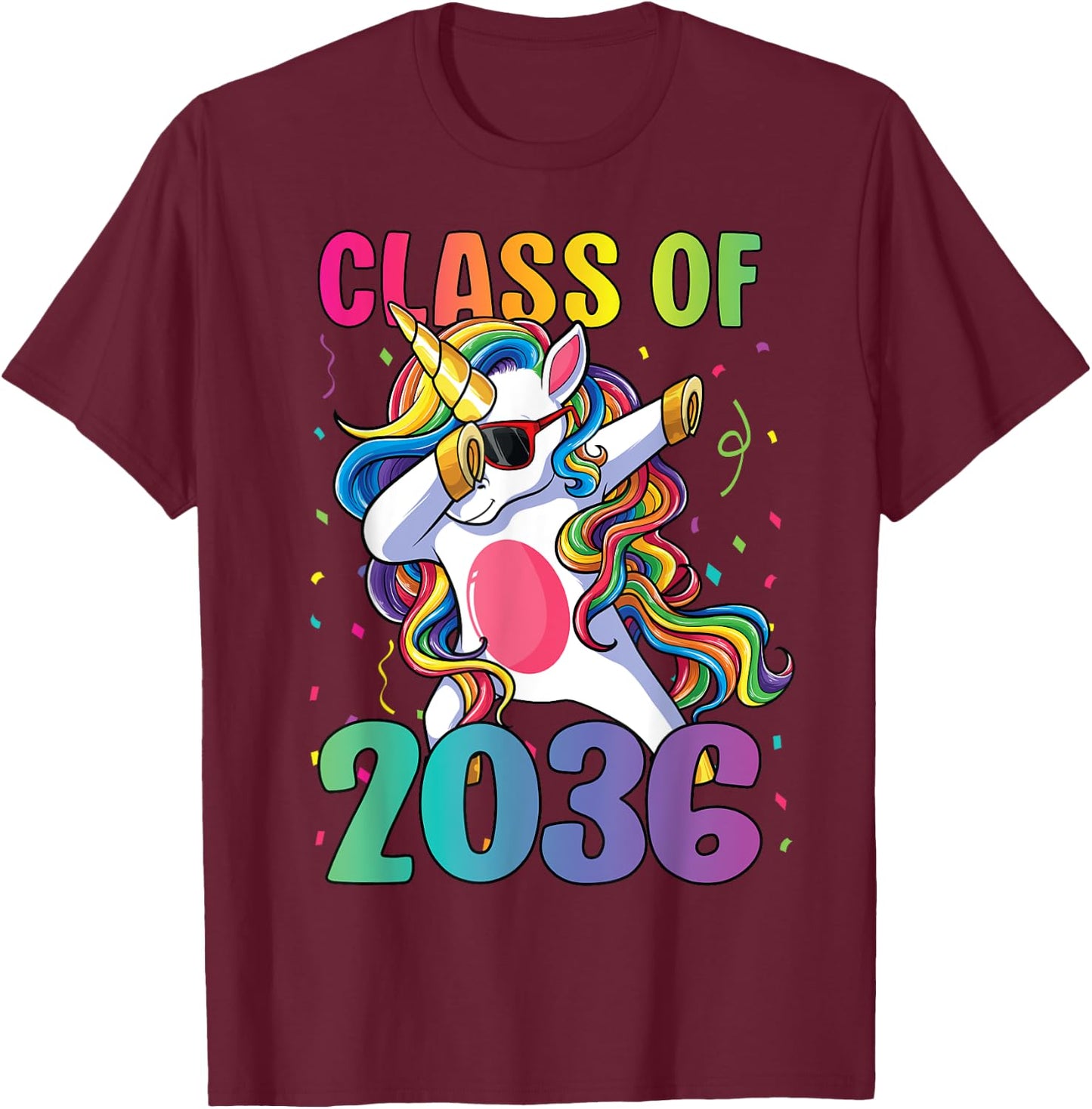 Class of 2036 Shirt Girls Kids Dabbing Unicorn Grow With Me T-Shirt - T-Shirt | Maroon