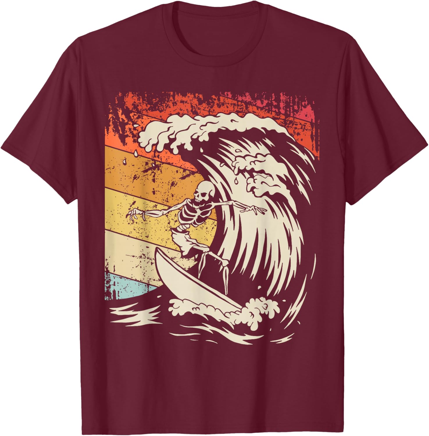 Vintage Surfing Skeleton Shirt Halloween Surfboard T-Shirt - T-Shirt | Maroon