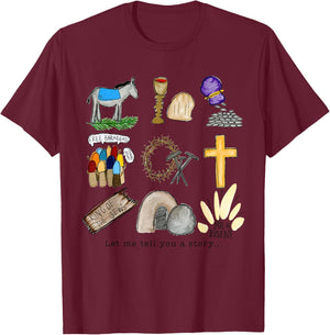 Let me tell you Easter story tomb cross nails kids toddler T-Shirt - T-Shirt | Maroon