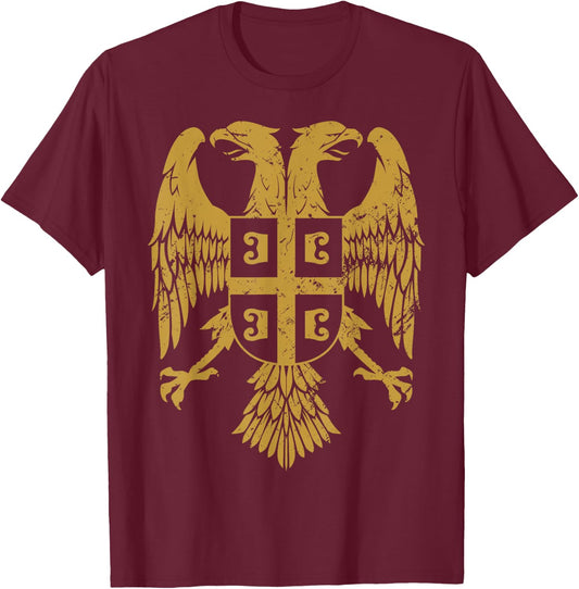 Serbian Double Headed Eagle a Serbia Coat of Arms Fan T-Shirt - T-Shirt | Maroon