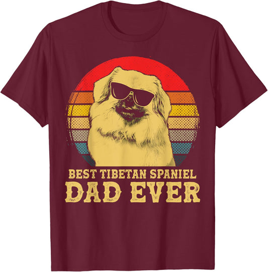 Best Tibetan Spaniel Dad Ever Dog Lovers Retro Vintage Women Girls Kids T-Shirt - T-Shirt | Maroon