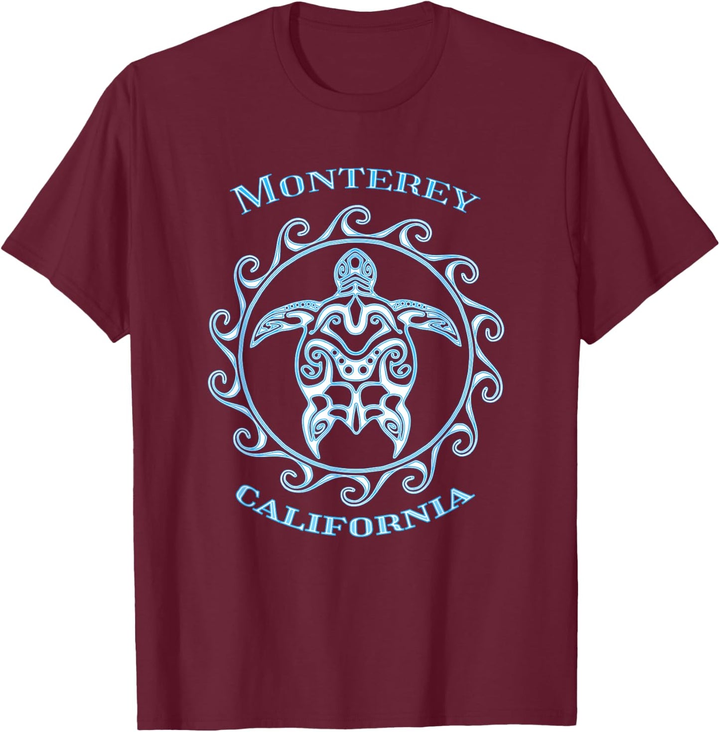 Monterey California Tribal Sea Turtle Summer T-Shirt - T-Shirt | Maroon